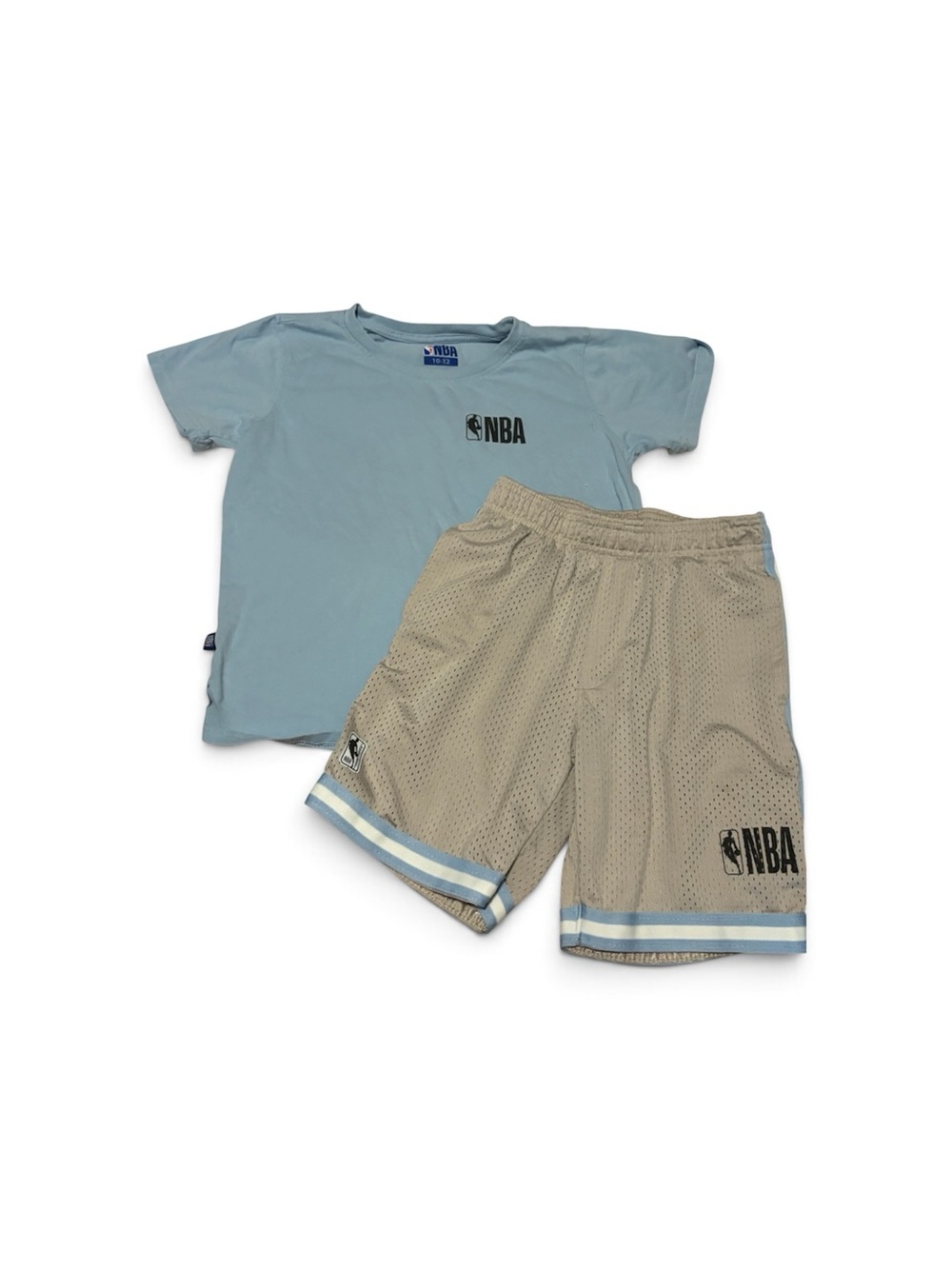 NBA Light Blue Crew Tee with Beige Mesh Shorts
